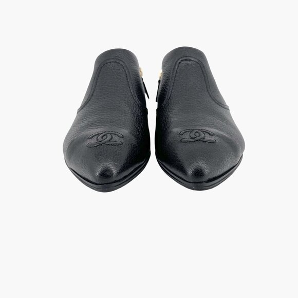 Chanel CC Black Leather Cap Toe Western Ankle Booties Oxfords Size 38.5 US 7.5-8 - Picture 6 of 14